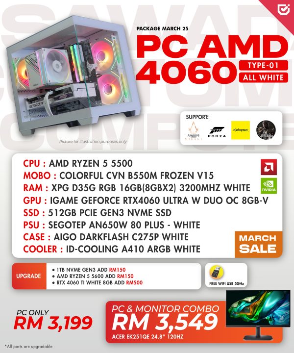 PC AMD 4060 All White (Type-01)