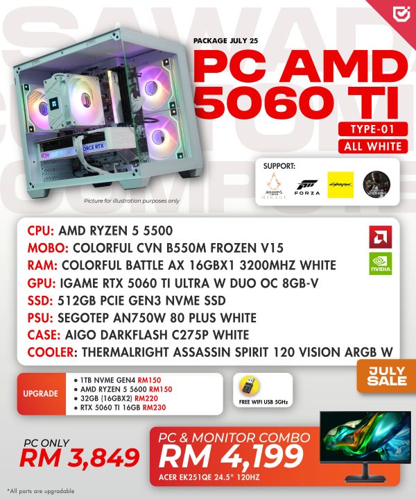 PC AMD 5060 Ti All White (Type 01 )
