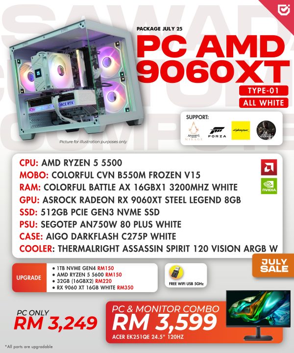 PC AMD 9060 XT All White (Type 01 )