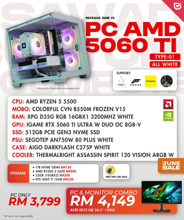 PC AMD 5060 TI All White (Type 01 )
