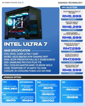 Intel Ultra 7 V2 Gaming PC Malaysia 2025 | Core Ultra 7 265F 1440p High FPS, 4K Ready Options
