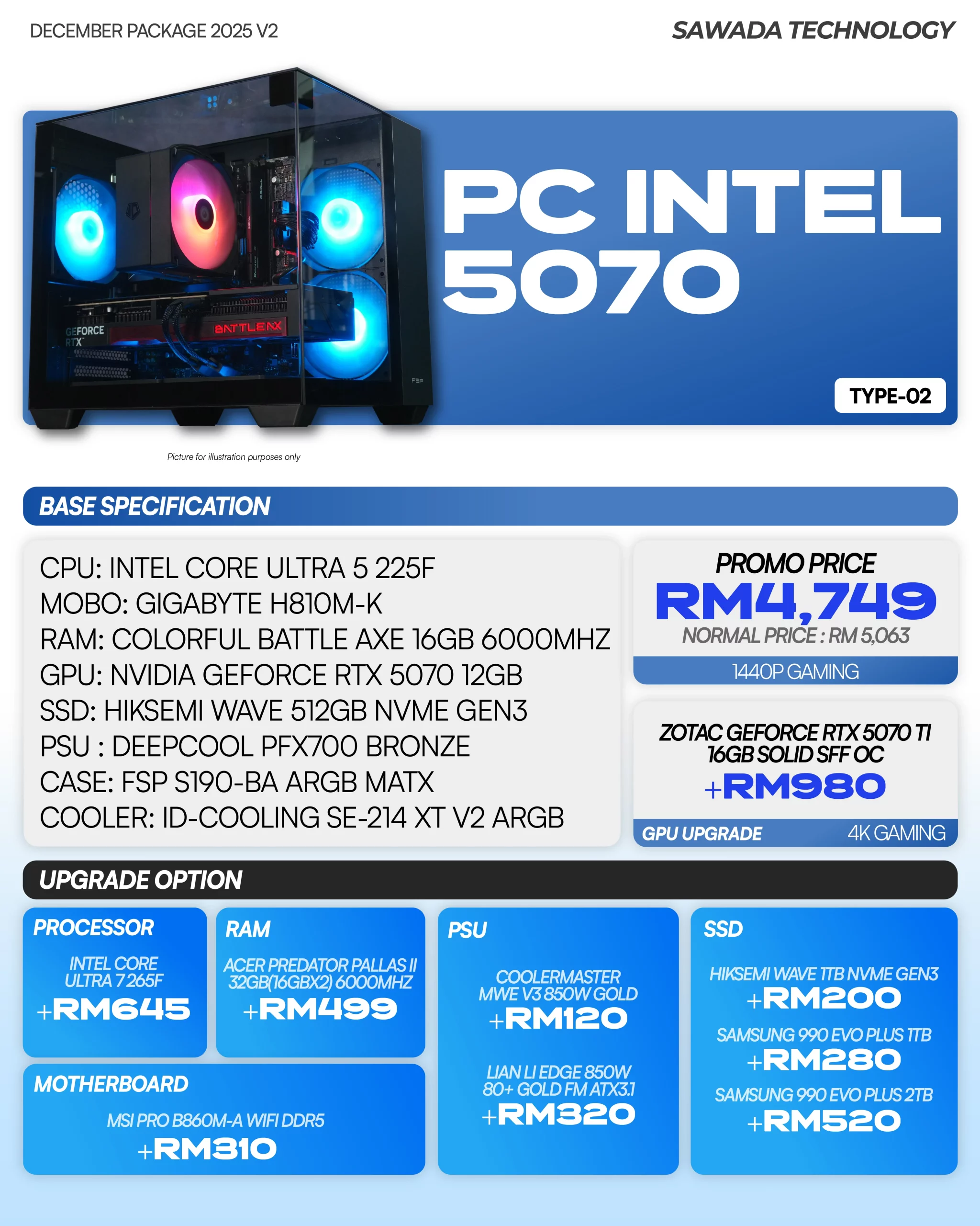Intel RTX 5070 V2 Gaming PC Malaysia 2025 | 1440p High FPS