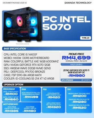 Intel i5-14400F RTX 5070 V2 Gaming PC Malaysia 2025 | 1440p High FPS