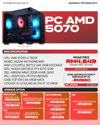 AMD Ryzen 5 7500F RTX 5070 V2 Gaming PC Malaysia 2025 | 1440p High FPS