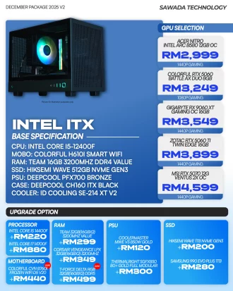 Intel ITX V2 Gaming PC Malaysia 2025 | i5-12400F Compact 1080p to 1440p Ready