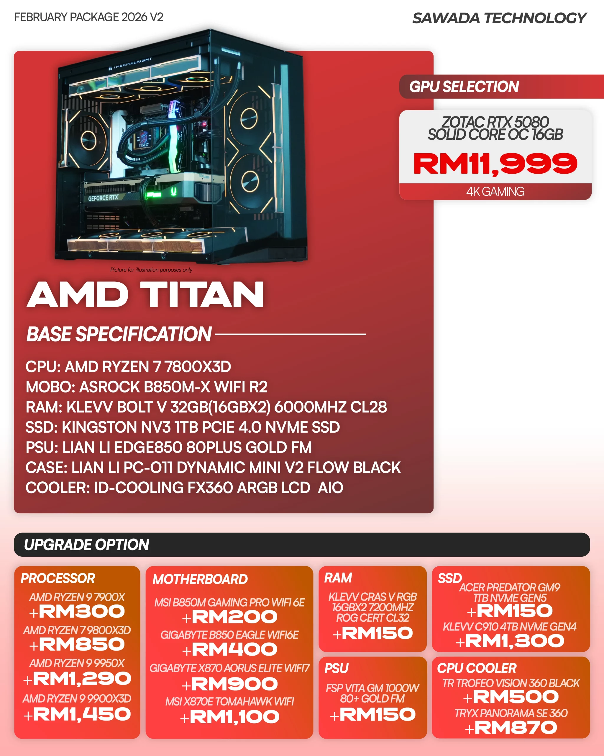 AMD Titan Ryzen 7 7800X3D RTX 5080 Gaming PC | FEB V2 2026
