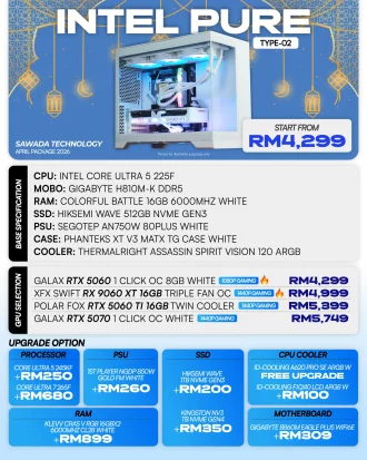 INTEL PURE TYPE-02 - APRIL 2026 | Intel Core Ultra 5 225F White Gaming PC