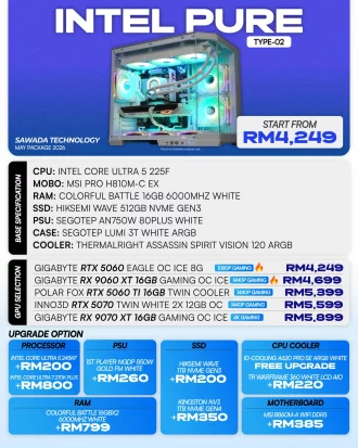 INTEL PURE TYPE-02 - MAY 2026 | Intel Core Ultra 5 225F White Gaming PC