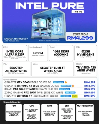 INTEL PURE TYPE-02 - JUNE 2026 | Intel Core Ultra 5 225F White Gaming PC