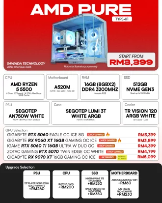 AMD PURE TYPE-01 - JUNE 2026 | Ryzen 5 5500 White Gaming PC