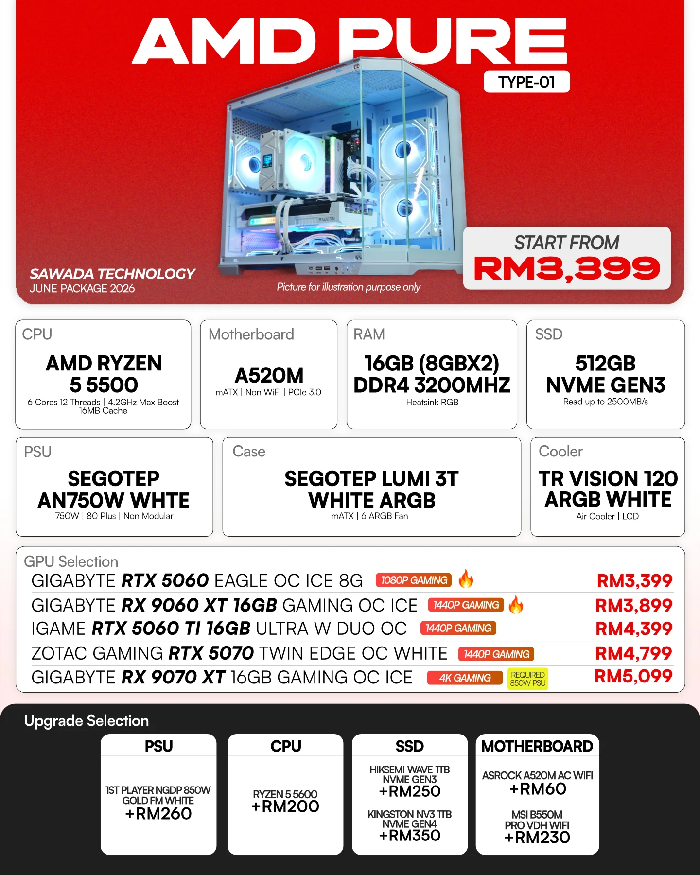 AMD PURE TYPE-01 - JUNE 2026 | Ryzen 5 5500 White Gaming PC